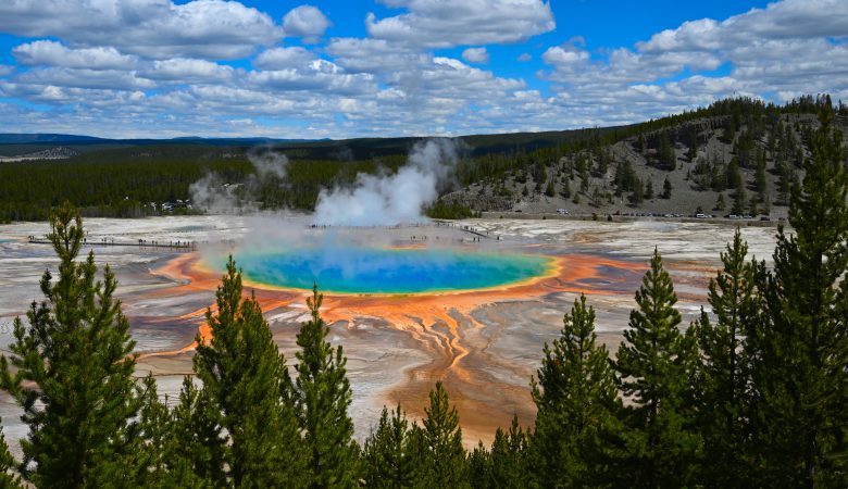 Blick auf den Grand Prismatic Spring im Yellowstone Nationalpark